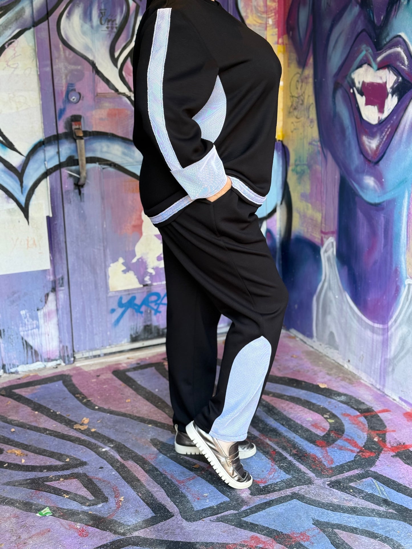 City Chic Cozy Everyday Set – чорний костюм із сірими акцентами, жіночий плюс-сайз для щоденного шику.