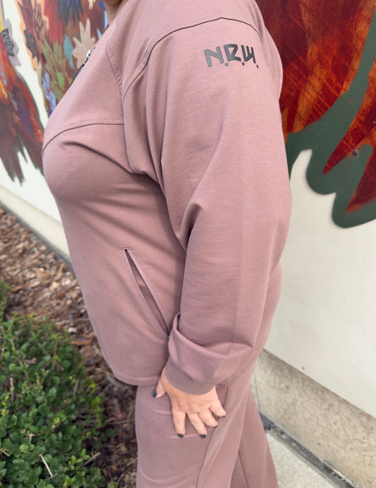 Plus size woman wearing Active & Stylish – Unique Taupe Knit Set, full view