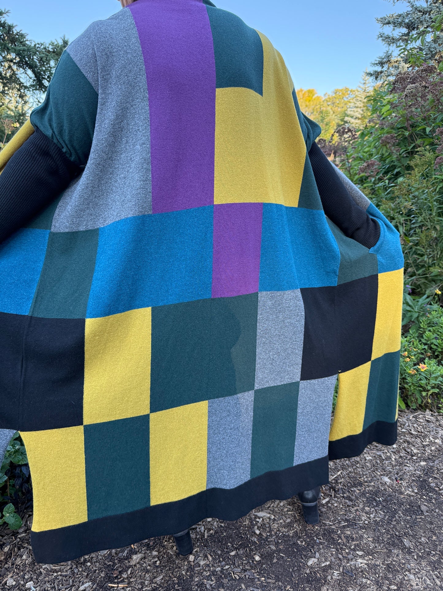 Emerald and mustard harmony cardigan – premium plus-size knitwear By Zola